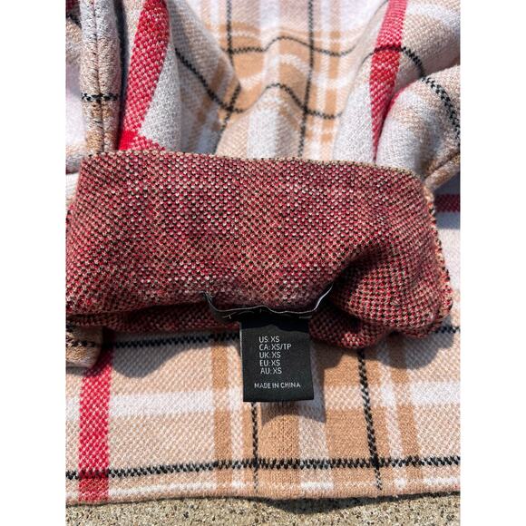 Tahari Sweater Women Size XS Red Brown Cream Plaid Mock Neck Long Sleeve - Picture 3 of 5